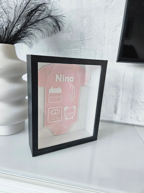 Cadre de Naissance Body bébé Personnalisé en Bois - Tableau Souvenir Bébé 3D avec Prénom, Date, Poids, Taille et Heures