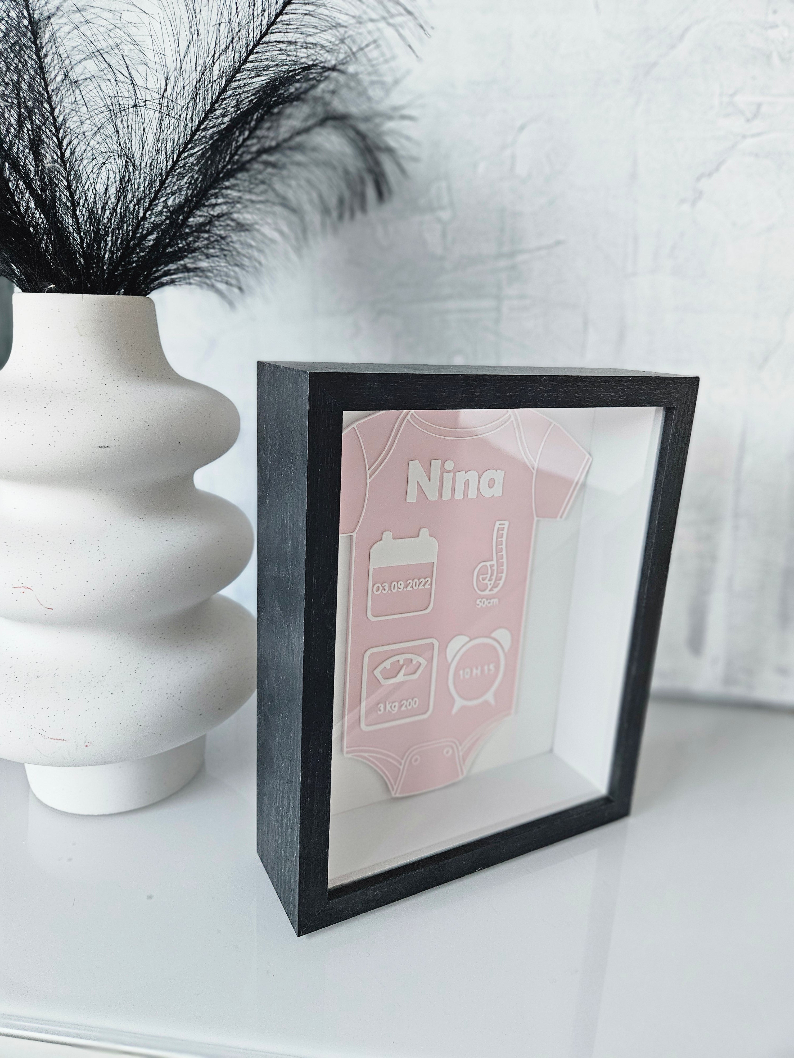 Cadre de Naissance Body bébé Personnalisé en Bois - Tableau Souvenir Bébé 3D avec Prénom, Date, Poids, Taille et Heures