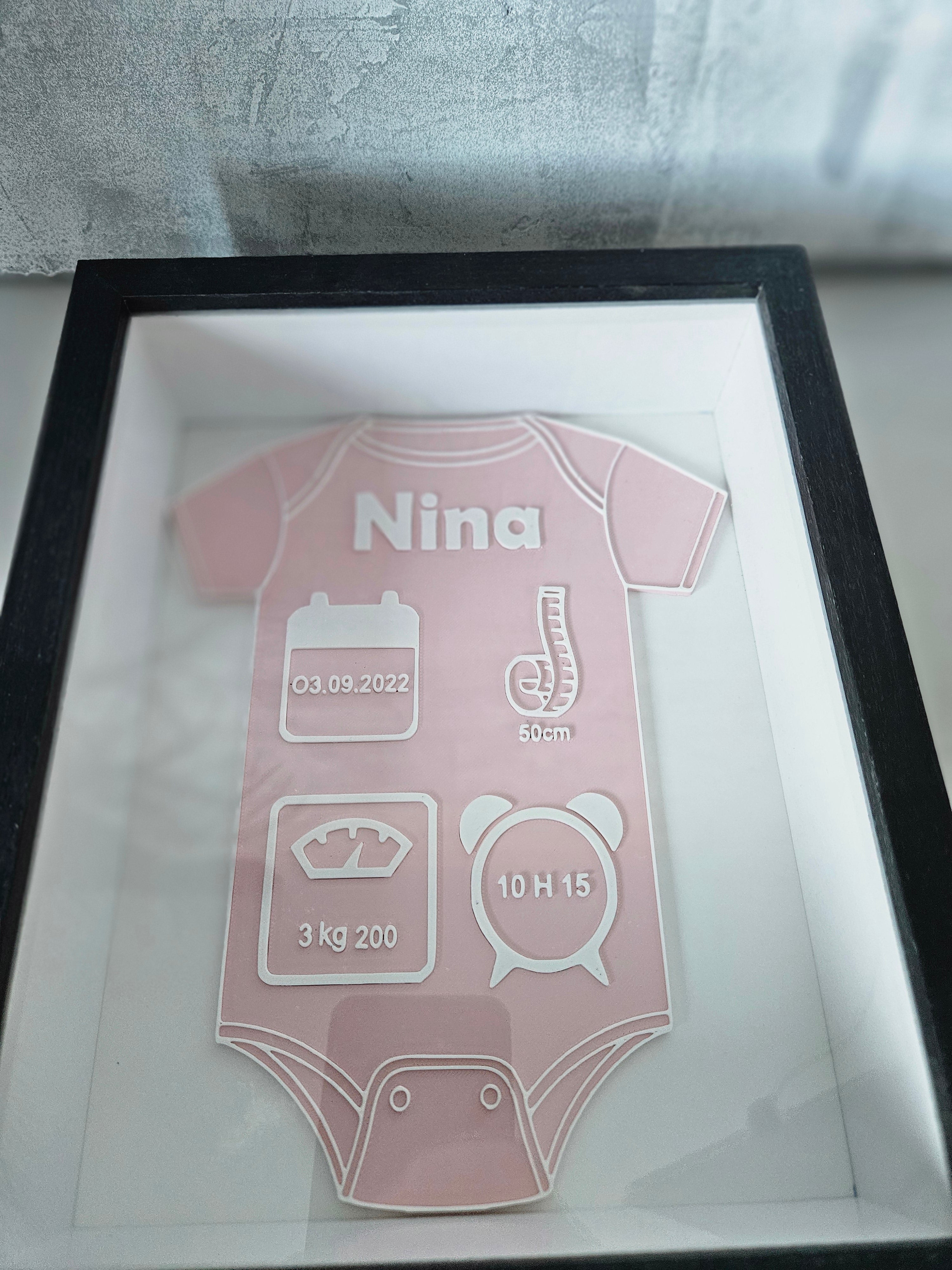 Cadre de Naissance Body bébé Personnalisé en Bois - Tableau Souvenir Bébé 3D avec Prénom, Date, Poids, Taille et Heures